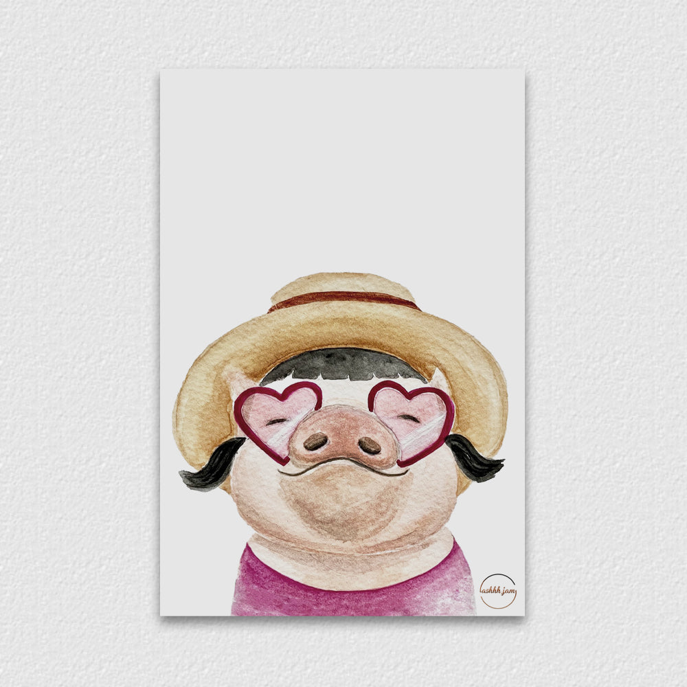Watercolor Animal Postcard - Beach Piggy