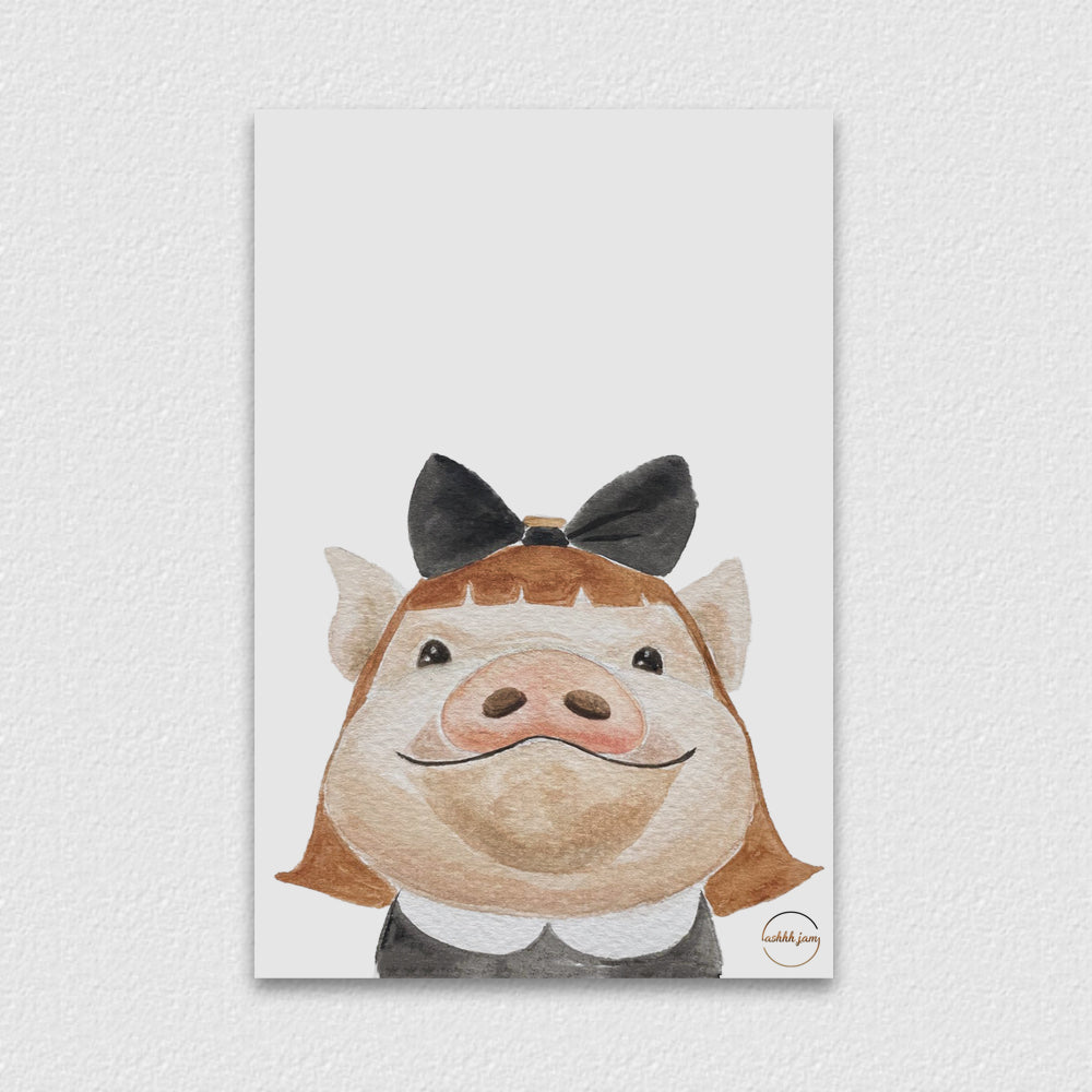 Watercolor Animal Postcard-Witch Piggy