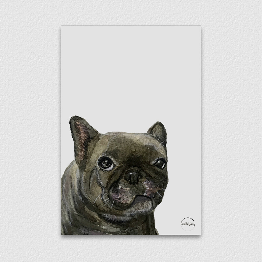 Watercolor Animal Postcard - Frenchie (black)