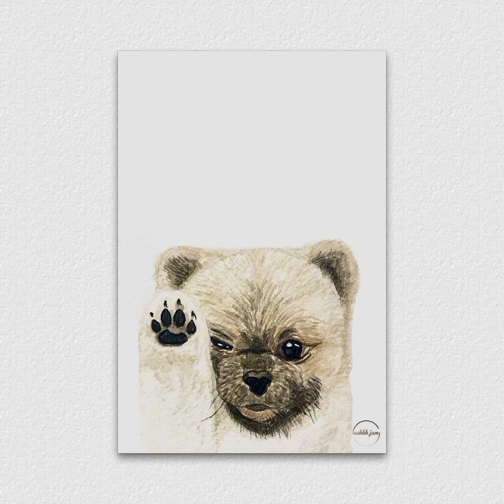 Watercolor Animal Postcard - Waving Pomeranian
