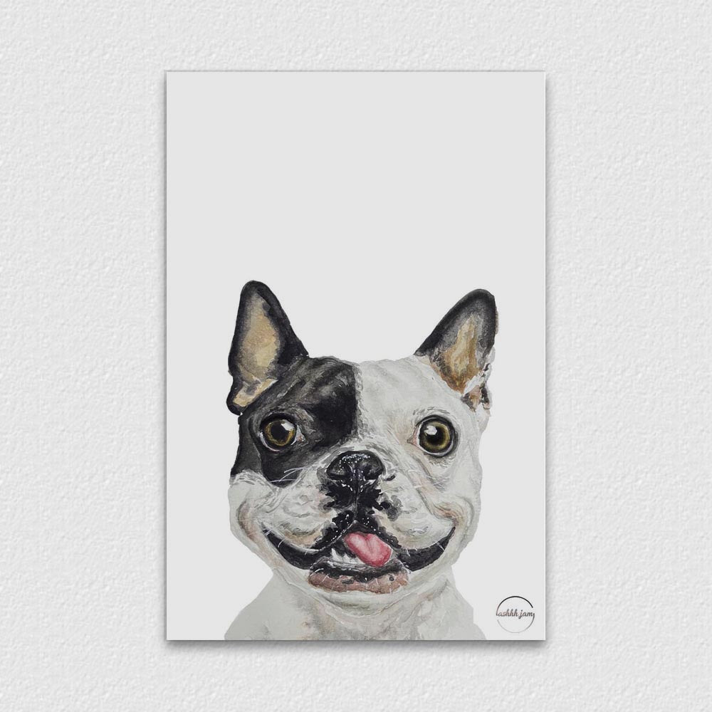 Watercolor Animal postcard - Frenchie (black and white)