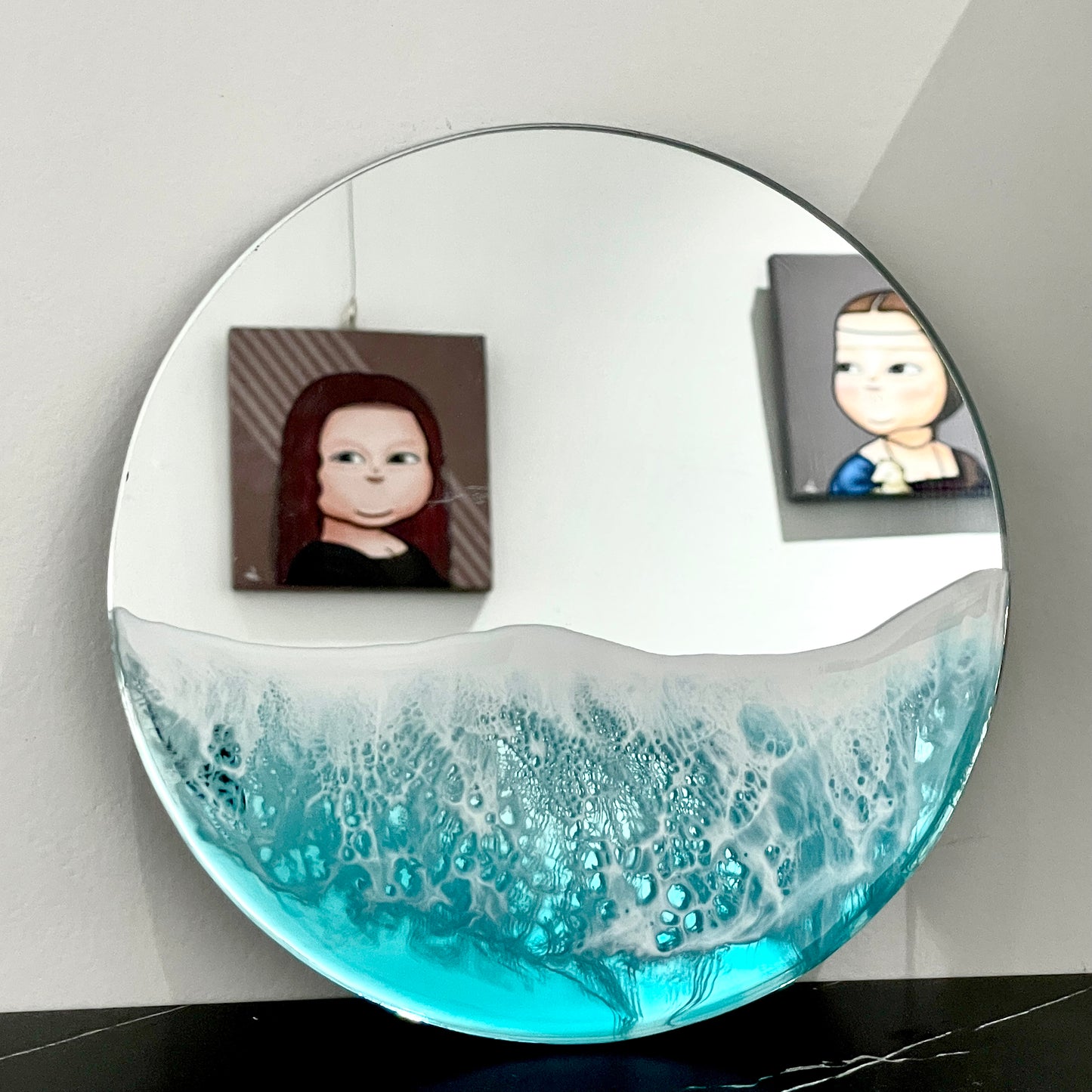 Resin Ocean Round Mirror - Single Layer Light Blue (Large)