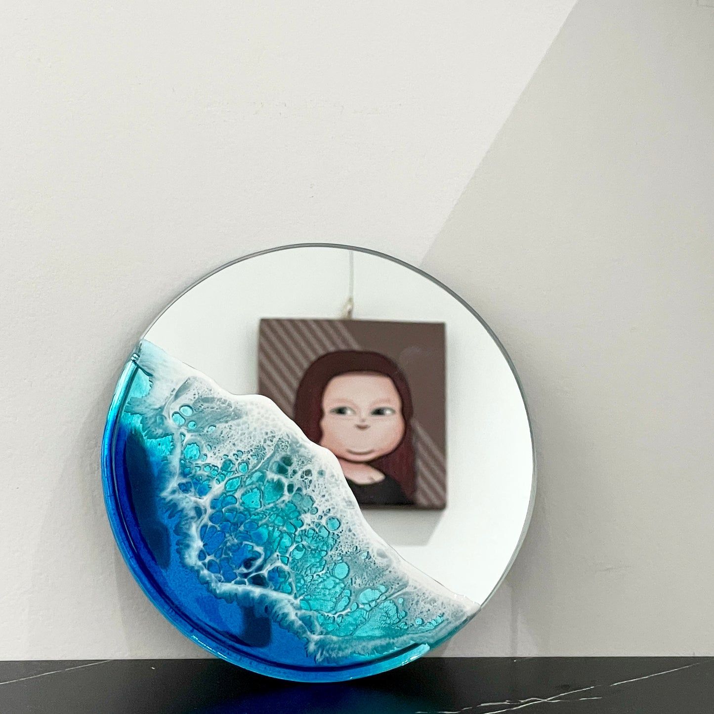 Resin Ocean Round Mirror - Single Layer Blue (Small)