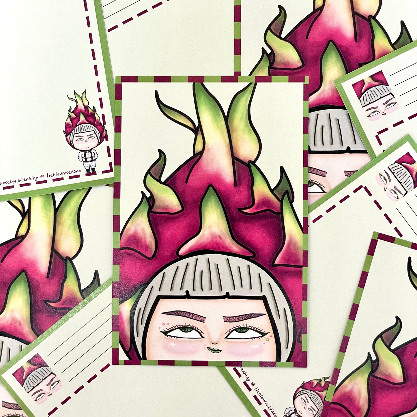 Little West Face Postcard - Dragonfruit