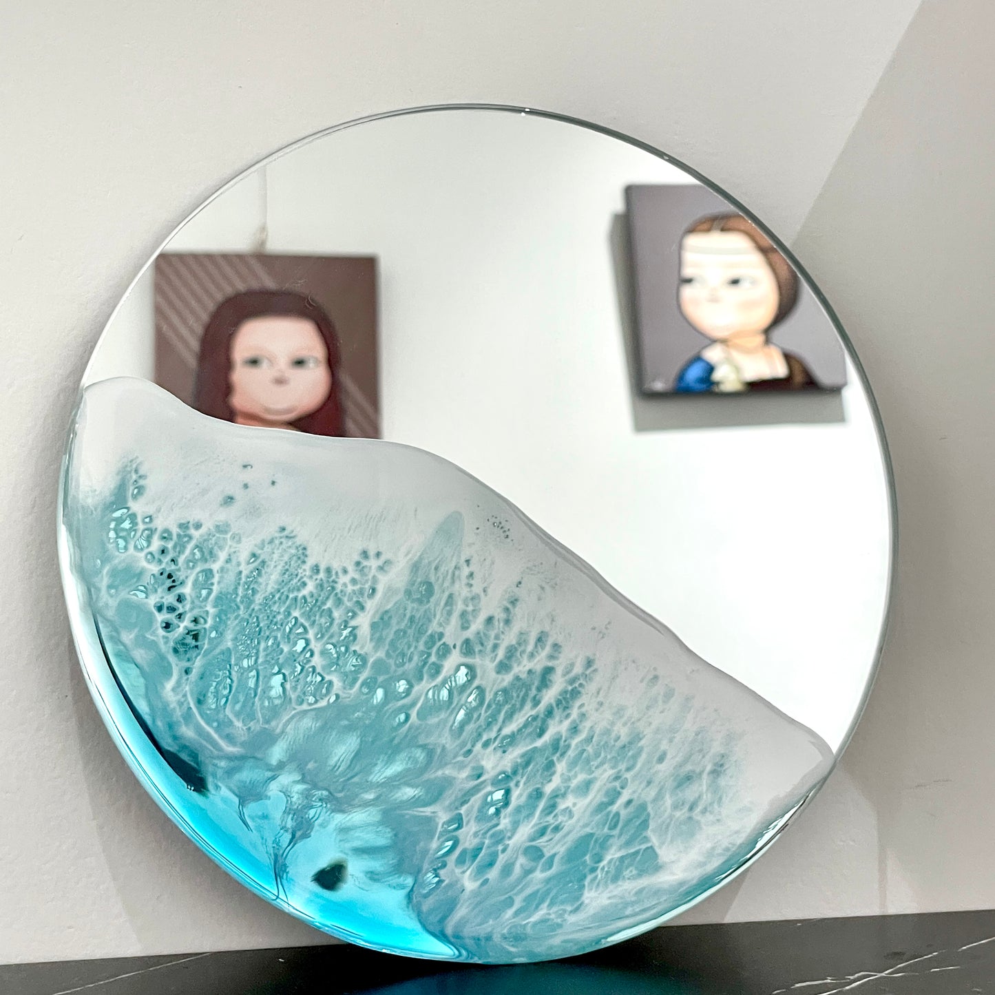 Resin Ocean Round Mirror - Single Layer Light Blue (Large)