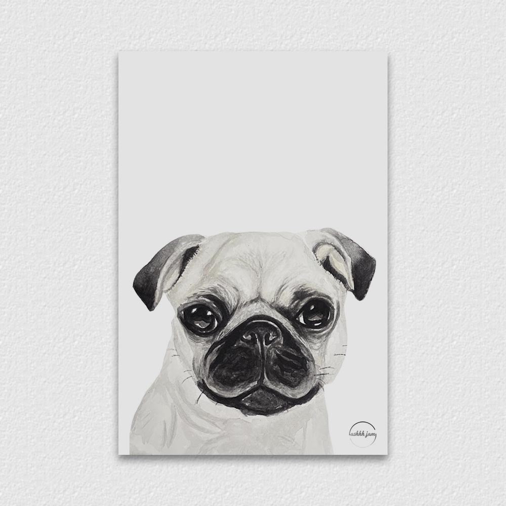 Watercolor Animal Postcard - Pug (grey)