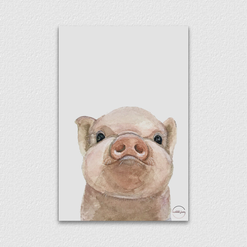 Watercolor Animal Postcard - Piggy