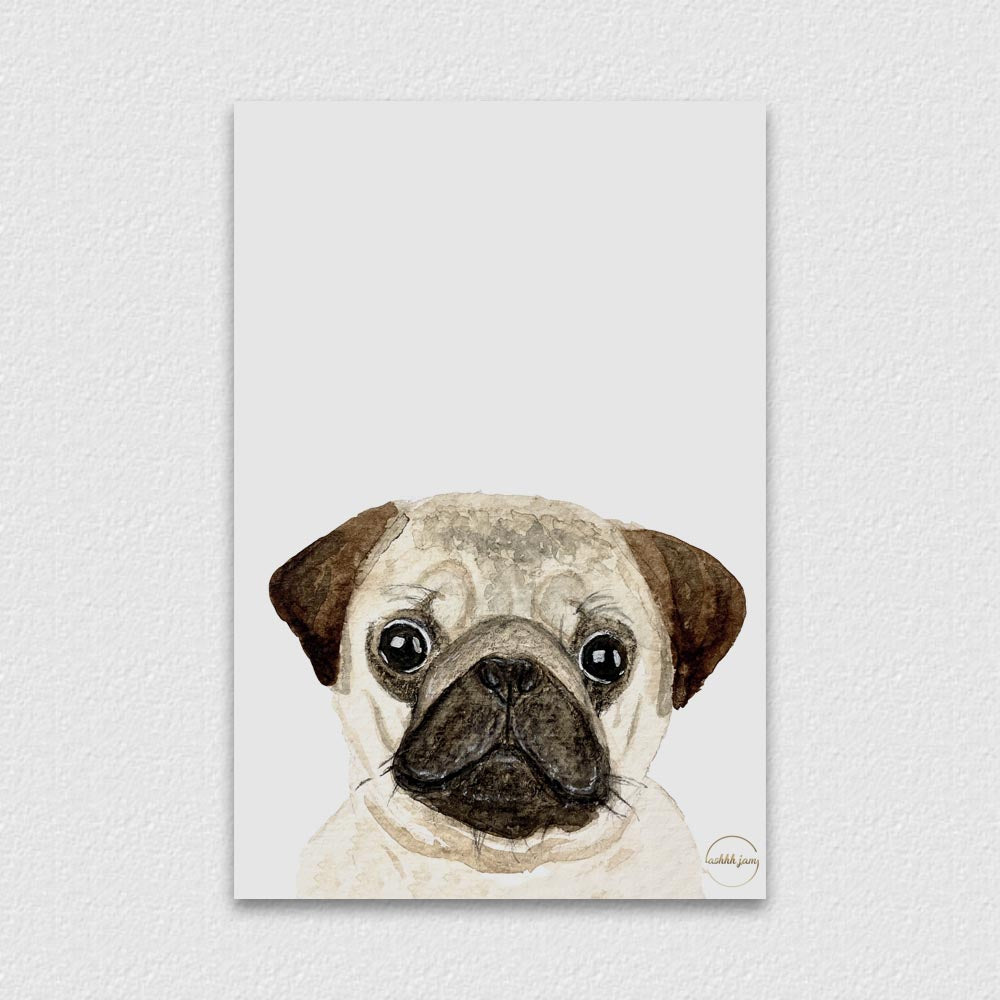 Watercolor Animal Postcard - Pug (brown)