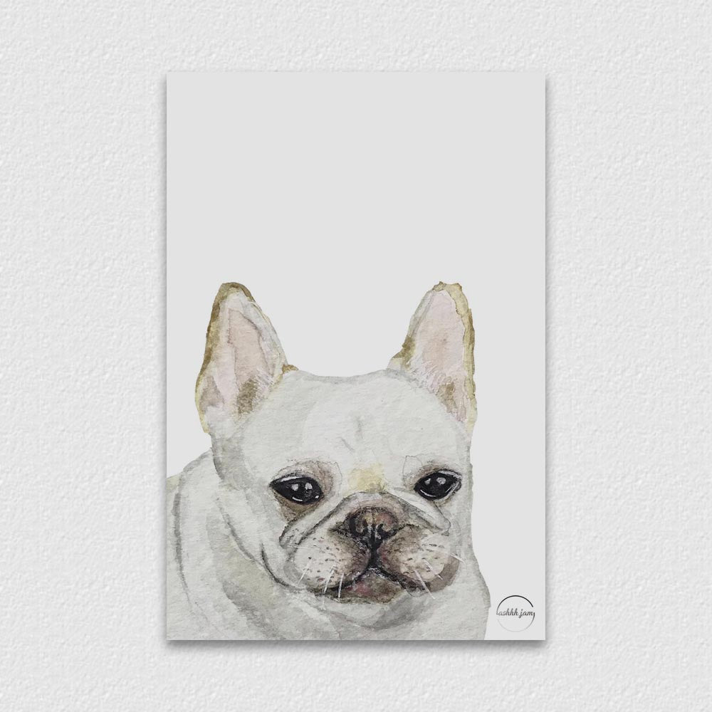 Watercolor Animal Postcard - Frenchie (white)